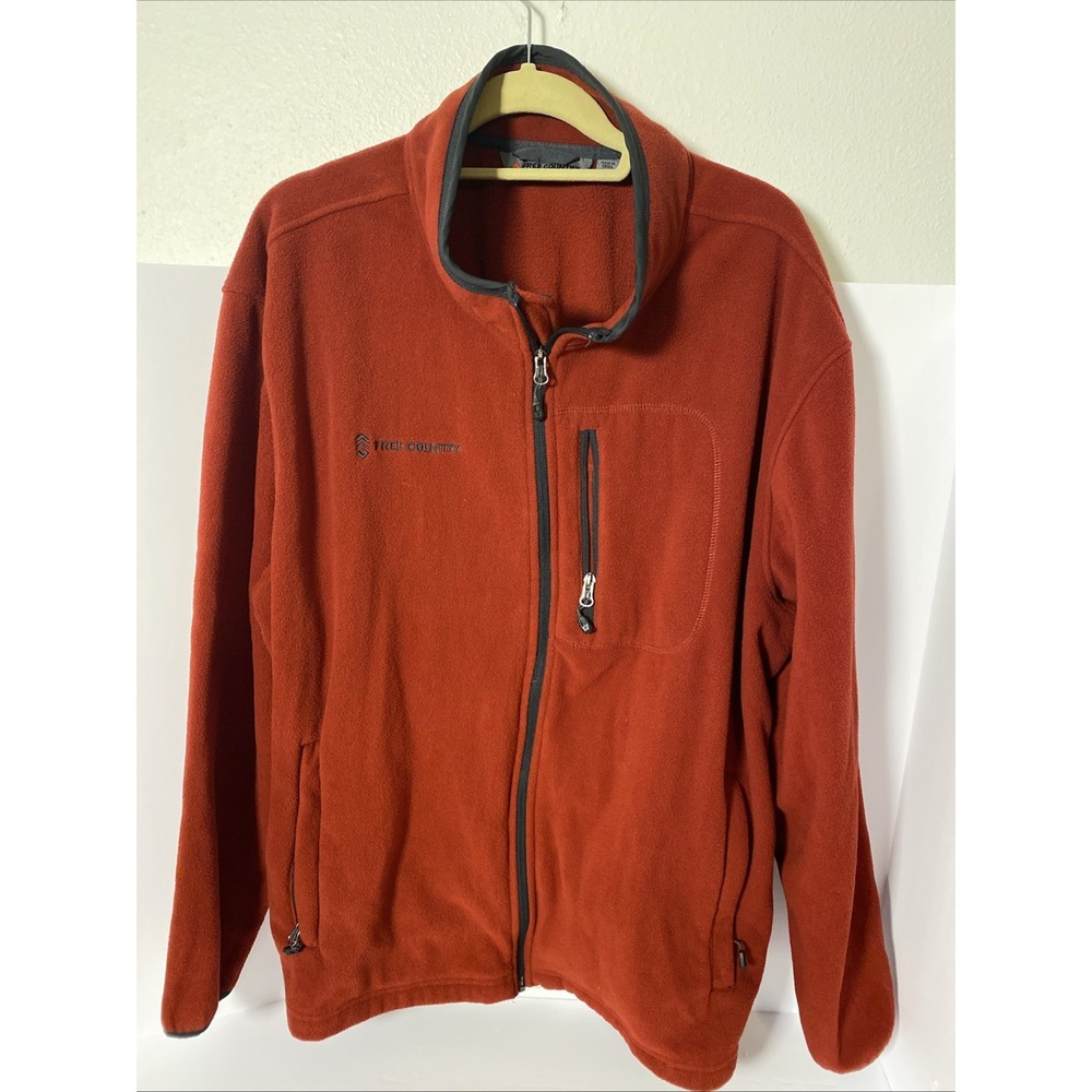 FREE COUNTRY Mens XXL Jacket Red Full Zip Active Fleece Coat Softshell Phone O1